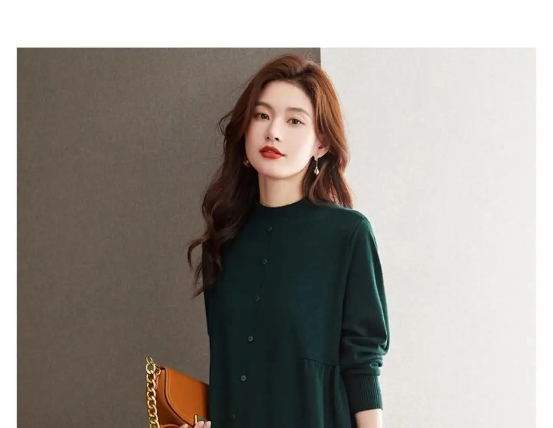 جديد سحب جيرسي للنساء موضة تريكو الصوف فستان طويل ربيع الخريف البلوز سترة الشتاء الدافئة البلوز الملابس النسائية #5