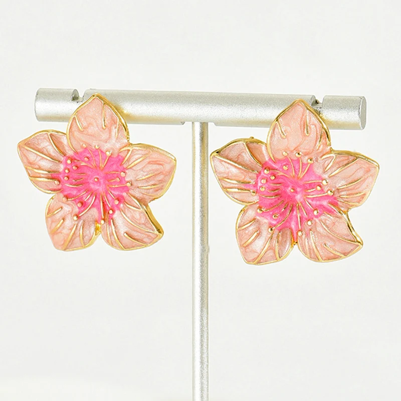 Metal Flower Enamel Petal Earrings For Women Peach Color Vintage Styles Fashion Jewelry Trendy Holiday Accessories Gifts 2023607