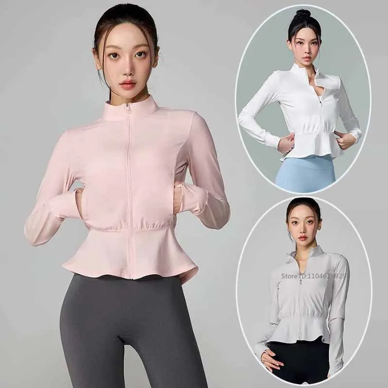 Women Sun-Protective Tennis Golf Jacket Cooling Ruffle Sports Coat Ladies Stand Collar Long Sleeve Yoga Tops Anti-UV Sportswear