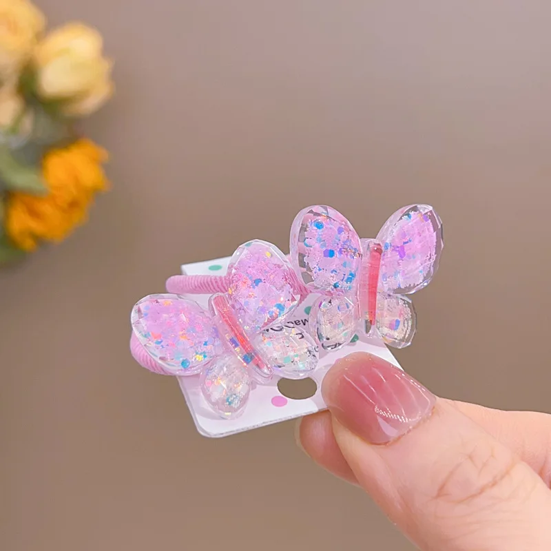 2PCS Cartoon Gradient Butterfly Girls Kids Elastic Hair Bands Lovely Princess Hair Accessories Children Hair Ties Baby Headwear