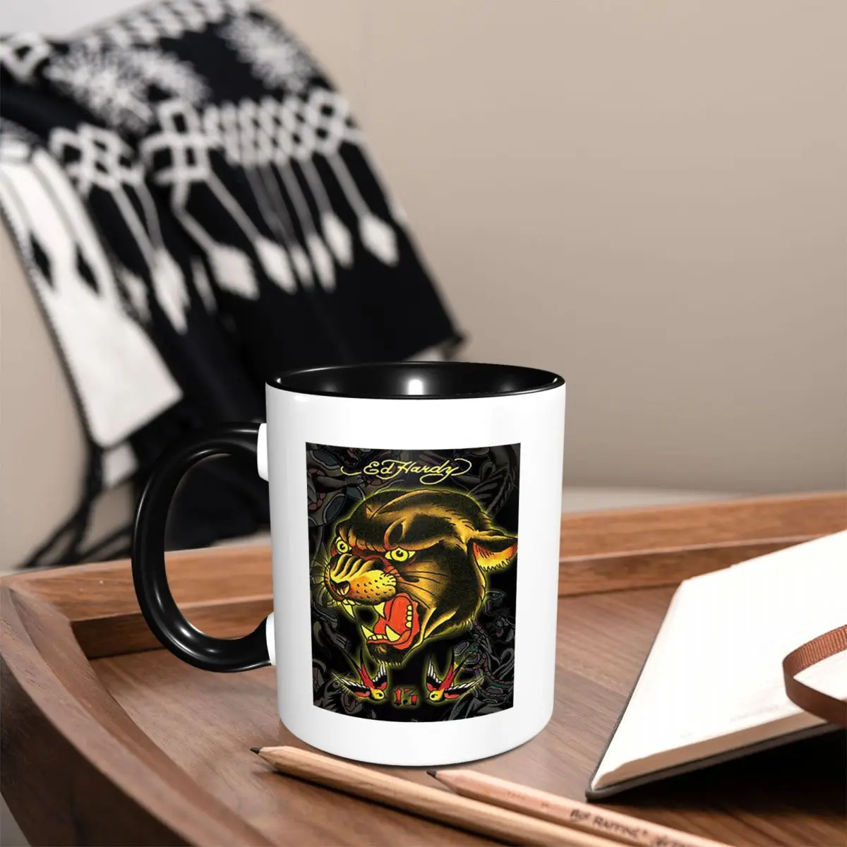 Ed-hardy Tattoo Tiger Skull Mug Funny Ceramic Coffee Cups Tea Mugs Milk Cup Drinkware Gift for Friends