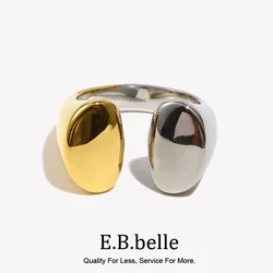 E.B.belle Double Color Heads Opening Ring 18K Gold Plated Minimalist Style Stainless Steel Jewelry Ring For Women Girl Party