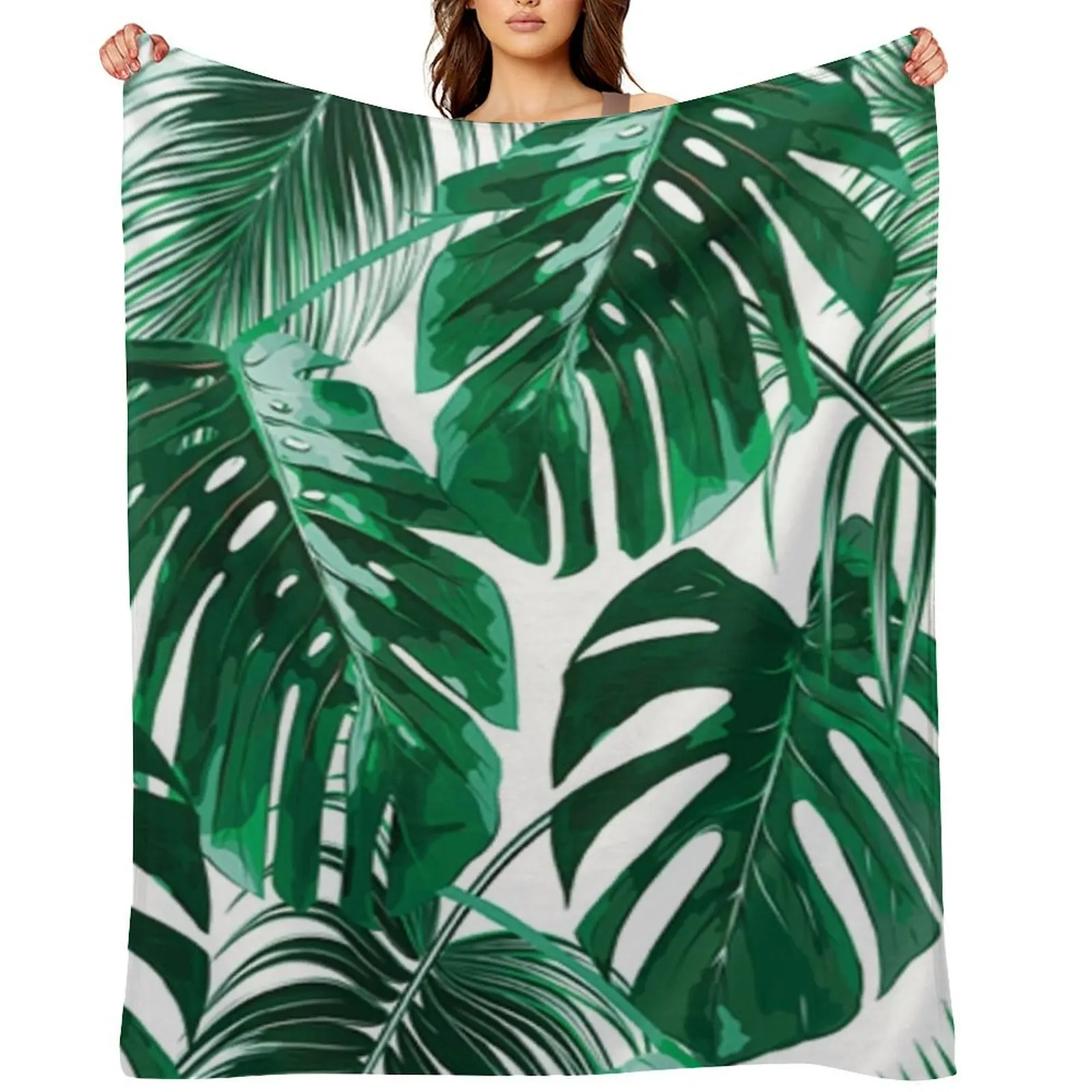 Tropical Leaves - Palm Tree Leaf - Hawaiian Throw Blanket cosplay anime blankets and throws Cute Plaid Warm Blankets