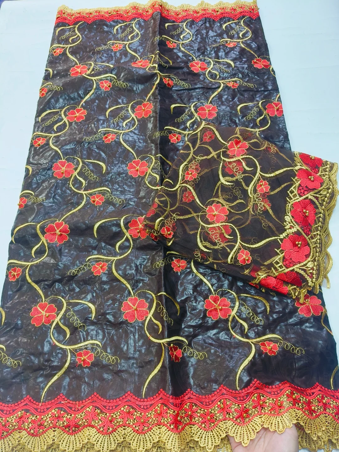 

Лидер продаж, высокое качество, африканское кружево Bazin Riche с шарфом, ткань для праздничного платья 5 + 2/ydsNN571-x-c