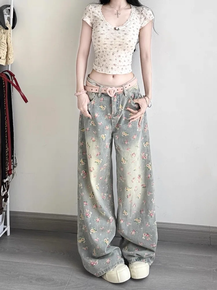 Y2K American Retro Slim Women Jeans Fashion Street Casual Chicly Woman Jeans High Waist Loose Basic Straight Leg Pants Female