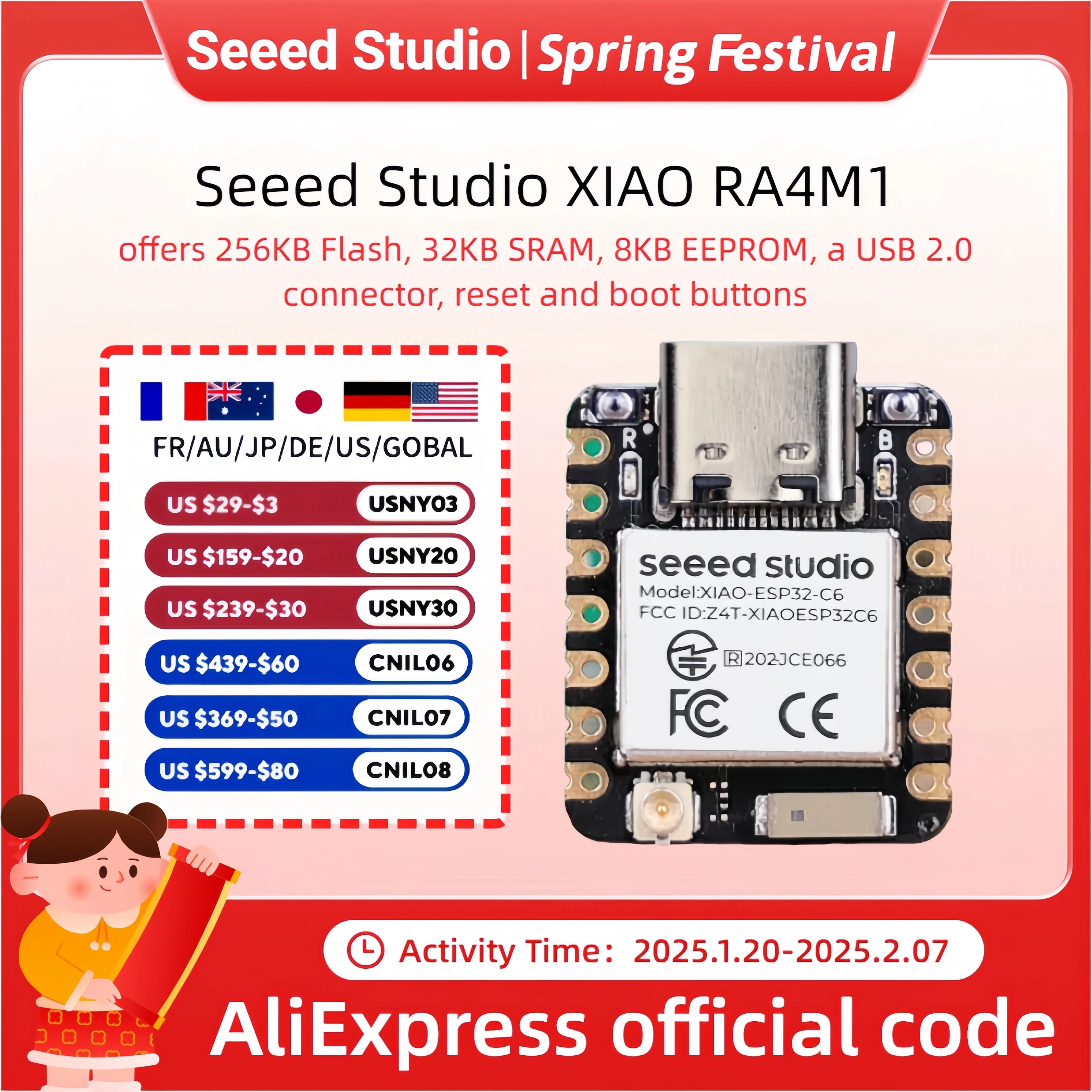 Arduino UNO XIAO RA4M1 – kleinstes Dev-Board basierend auf 32-Bit Renesas RA4M1, Arduino IDE-Ready, 19 GPIOs, RGB-LED, CAN BUS, USB 2.0