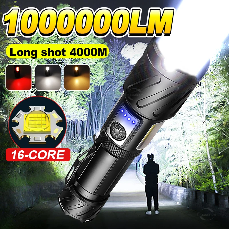 

1000000LM Powerful LED Flashlight USB Rechargeable Hanging Work Light COB Torch Lamp Waterproof Camping Walking Zoom Lan