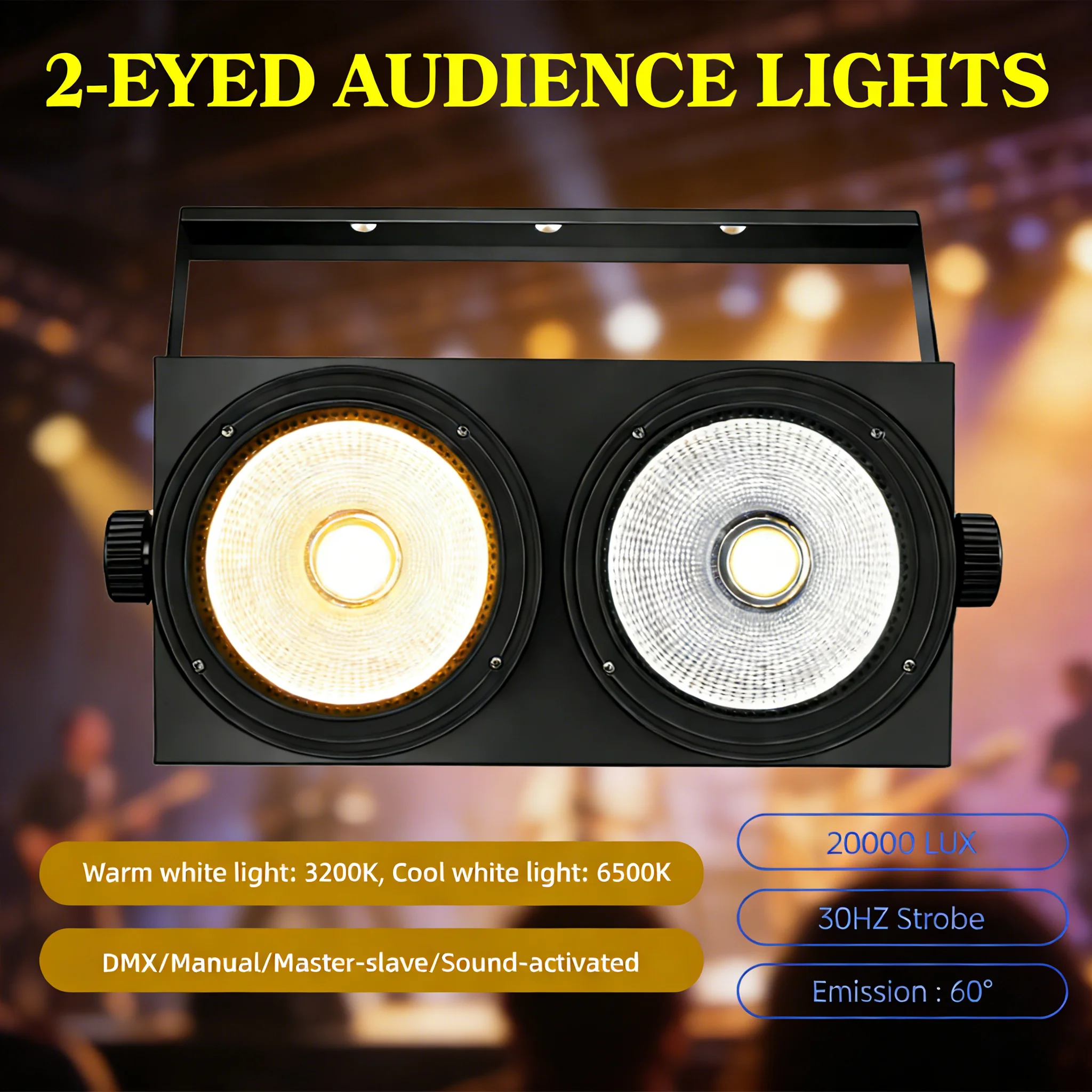

2PCS 200W Wash Par Light 6500K CT Stage Strobe Lighting 2COB Audience Floodlight DMX/Music Control For DJ Concert Bar Clud Show