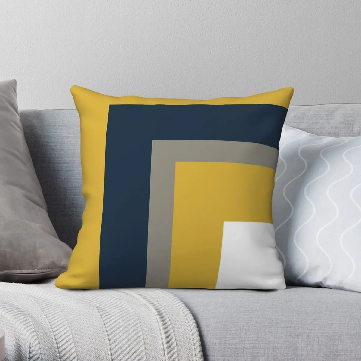 Half Frame Yellow Navy Blue Grey Square Pillowcase Polyester Linen Velvet Pattern Zip Decor Room Cushion Cover Wholesale 18