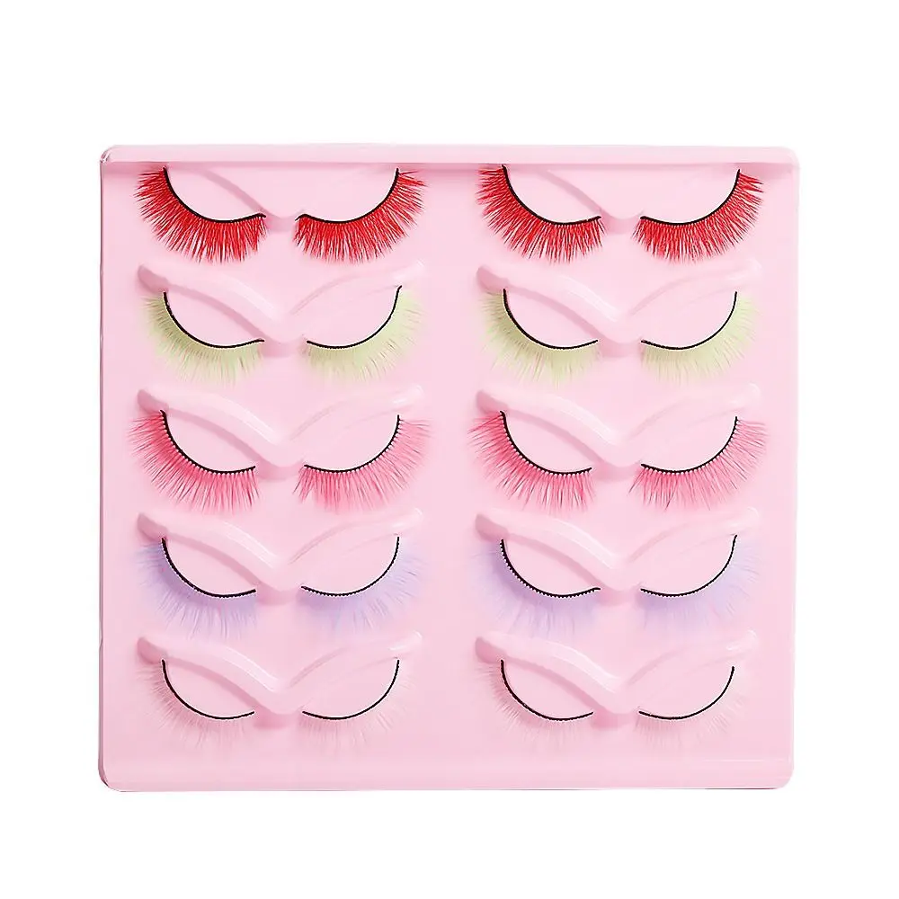 

10pair Soft Colored False Eyelashes Reusable Comfortable Lashes Extension Individual Artificial Fibre Fake Eyelashes Party