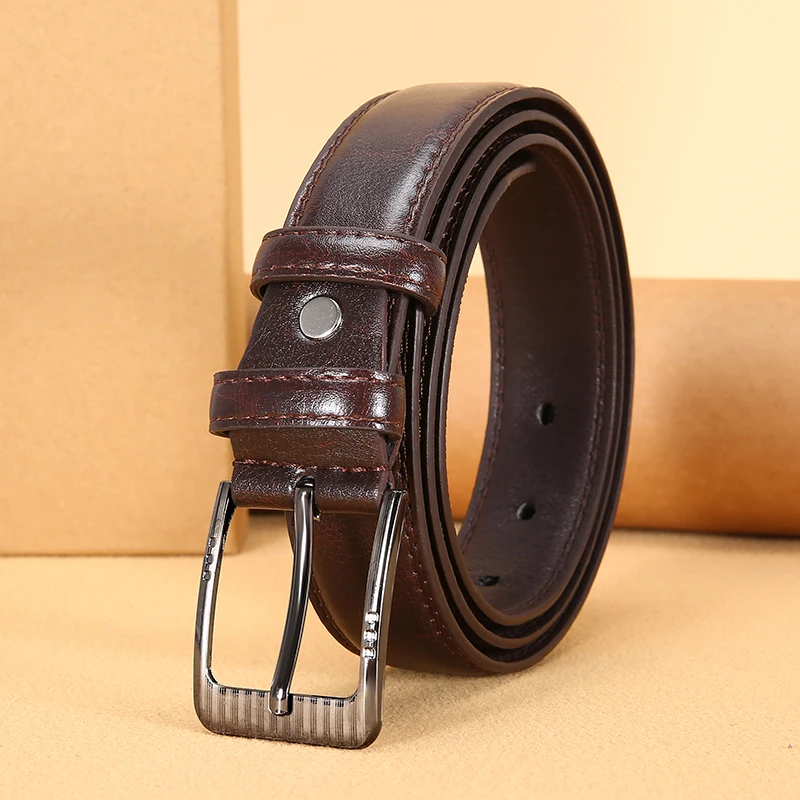 Authentic Luxury Men\'s Leather Jeans women and men Belt with pin bkucle Durable Stitching fashion Business belts for men