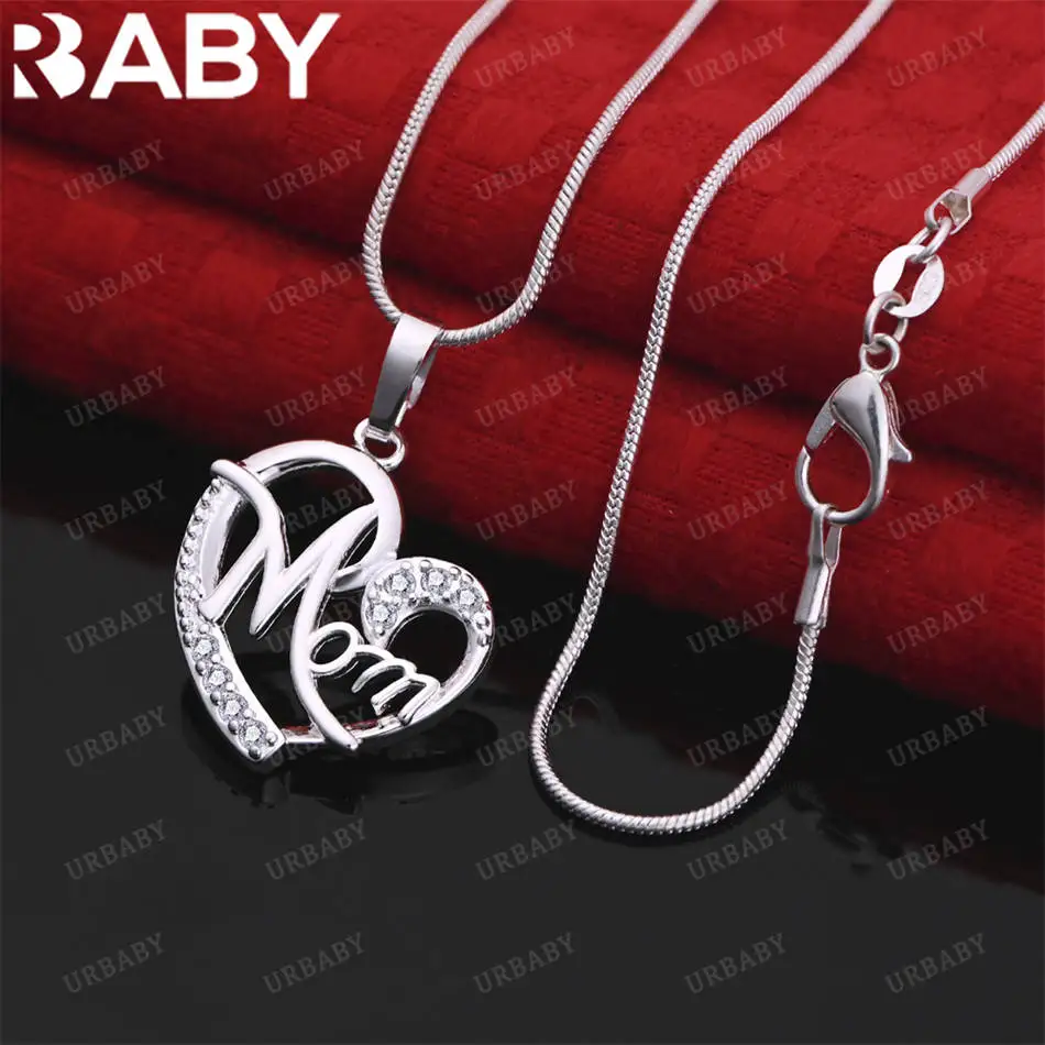 

URBABY 40-75cm 925 Sterling Silver Zircons Heart Pendant Necklace For Women Charm Trend Birthday Gift Fashion Party Fine Jewelry