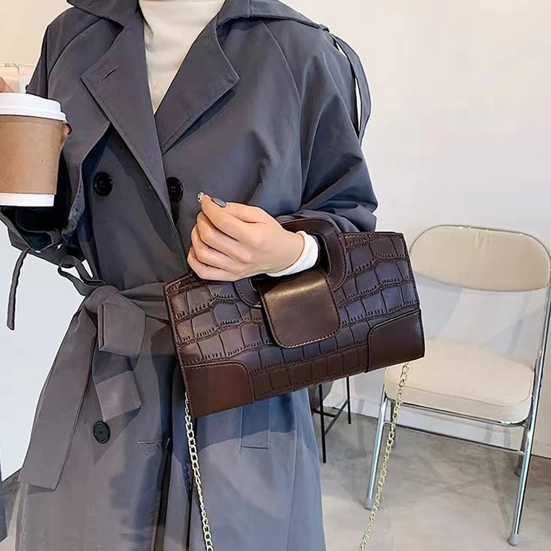 2025 New Crocodile Grain PU Leather Handbag for Women Vintage Large Capacity Evening Bag Simple Elegant Party Clutch Bag Shoulde image 3