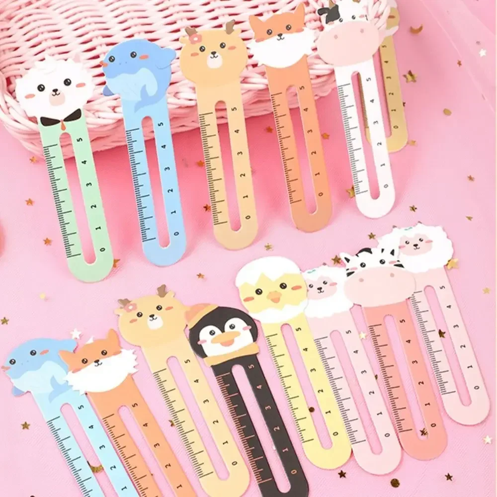 50Pcs/pack Cartoon Animal Bookmark Cute Bear Kitten Pagination Mark Book Page Marker with Graduated Ruler Book Clip