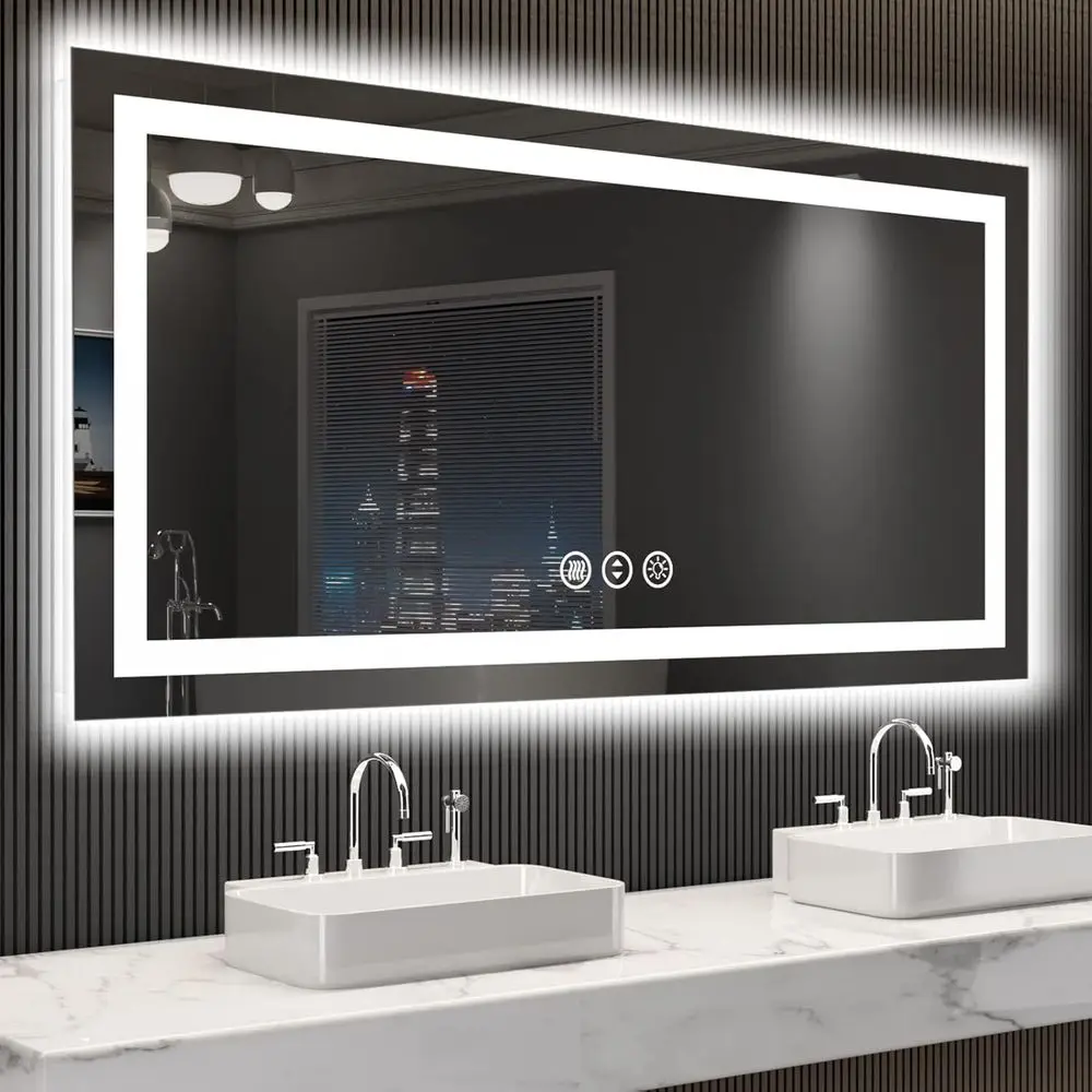 

55X30 LED Bathroom Mirror with Lights, Anti-Fog, Dimmable, Backlit + Front Lit, Lighted Bathroom Vanity Mirror for Wall, Shatter