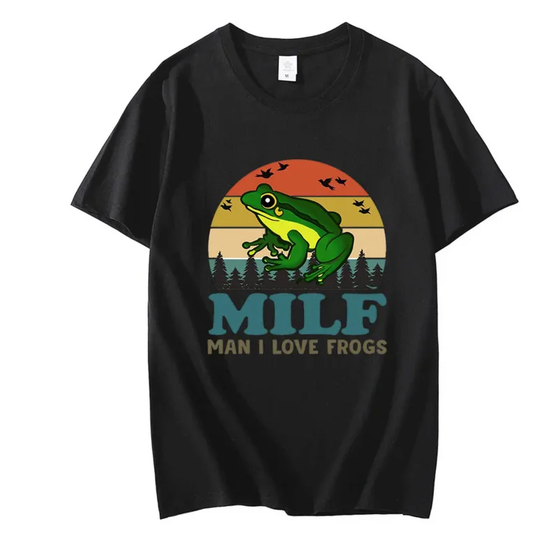 

MILF Man I Love Frogs Funny Saying Frog Amphibian Lovers Vintage Funny Unisex Casual Loose Oversized Cotton T Shirt