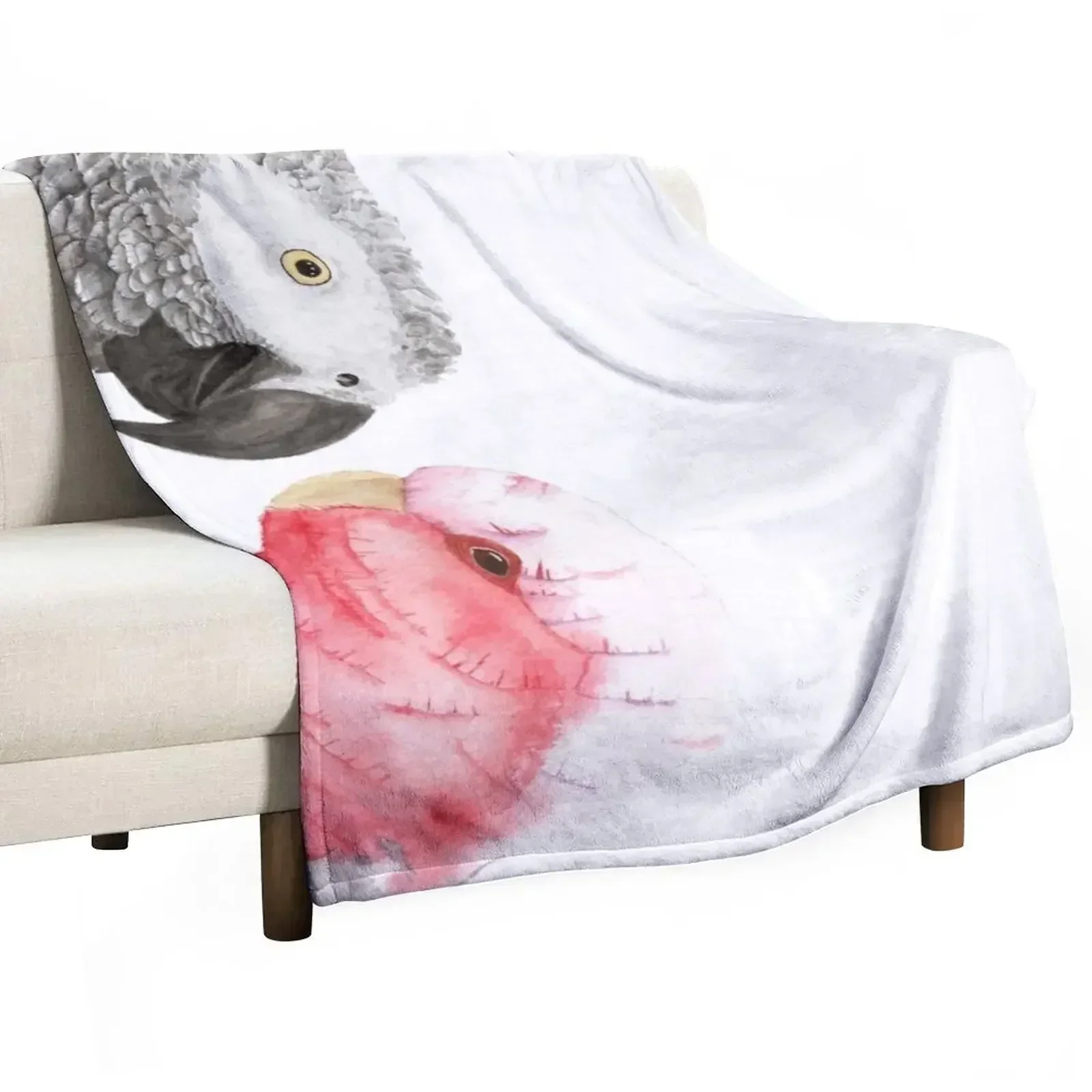 

New African gray and pink cockatoo in watercolor Throw Blanket Warm Plush Fuzzy Blanket for Living Room