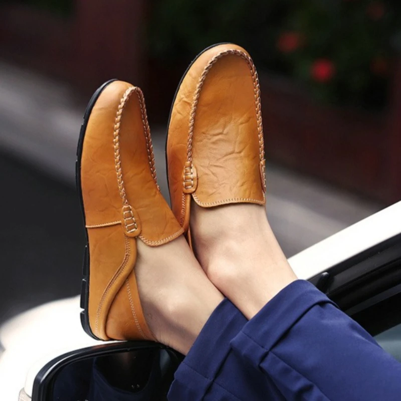 

Мужская обувь из натуральной кожи, повседневные роскошные деловые мужские лоферы, мокасины, итальянские дышащие мужские топсайдеры без шнуровки, большие размеры