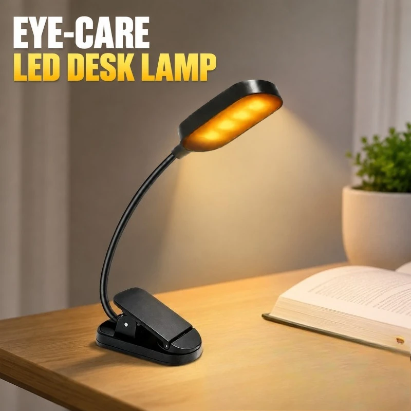 LED Battery Desk Lamp Eye-Caring Study Clip Light Portable Reading Light for Bedroom Nightstand, 3 Color Modes Dimmable