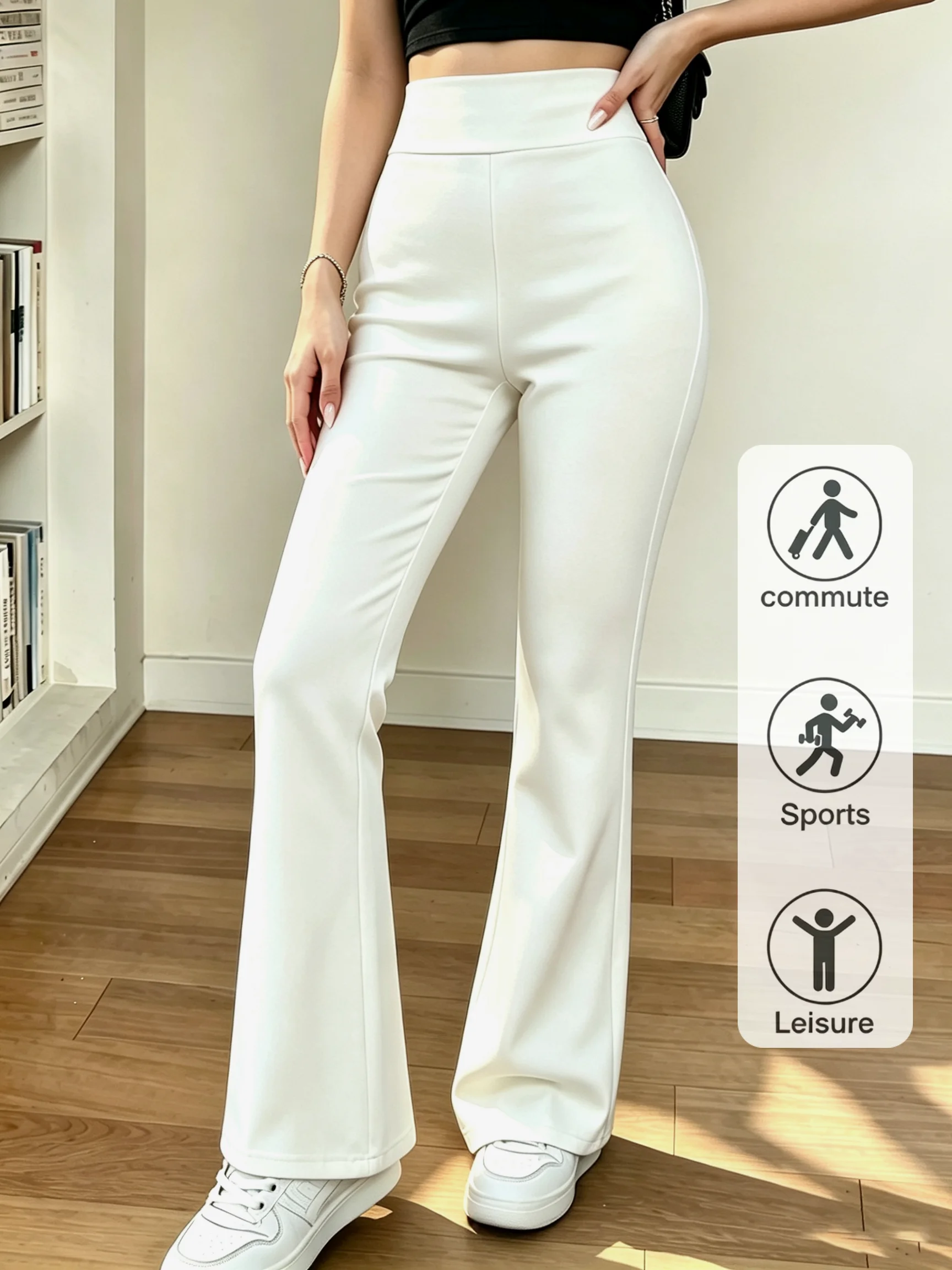 High-Waist Flare Yoga-Hose für Damen, Stretch-Bootcut-Leggings, Po-Former, Slim-Fit-Sport-Workout-Hose, lässig, weiß – Detail 3