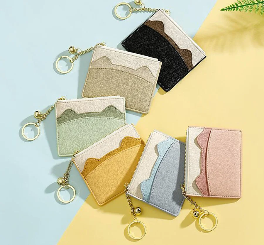 

DHL50pcs Women PU Cat Sahped Credit Card Holder With Keychain