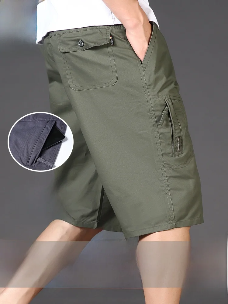 

Summer Thin Cotton Casual Loose Fit Men's Seven-Foot Pants Multi-ket Workwear Straight Leg orts plus Size Mid-Age