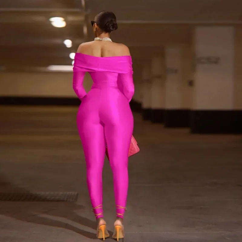 EOENKKY 여성용 섹시 파티 클럽웨어 긴팔 점프수트 2025 봄 여름 슬래시 넥 크롭 원피스 수트 롬퍼