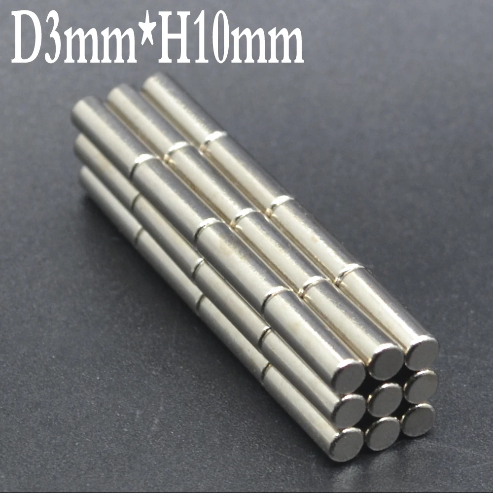 2/20/50/1000pcs 3x10 Bulk Neodymium Fridge Warhammer Craft Magnets Dia 3mm x 10mm N35 Super Strong NdFeB Bar Cylinder Rod 3*10mm