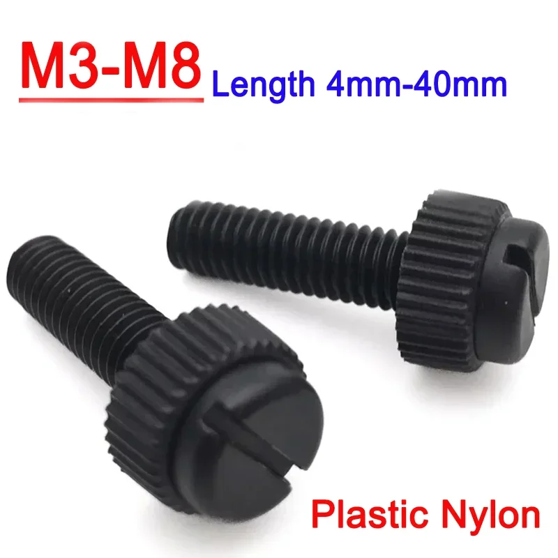 Black Plastic Nylon Slotted Knurled Thumbscrews - M3/M4/M5/M6/M8 Sizes, 4mm-40mm Length | Screw Bolt