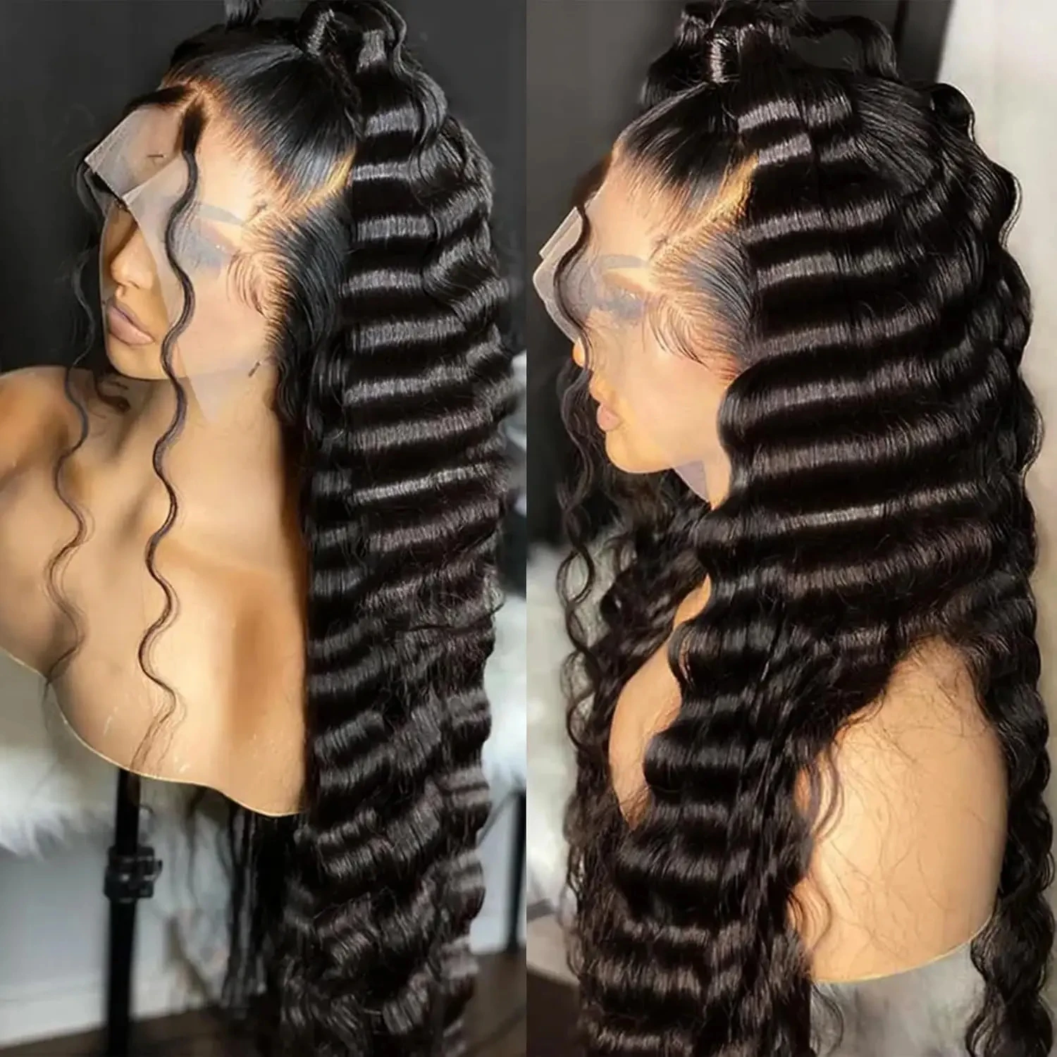 250% Density Loose Curly Deep Wave Lace Frontal Wigs Brazilian Virgin Human Hair Transparent HD 13x4 13x6 Lace Front Wigs