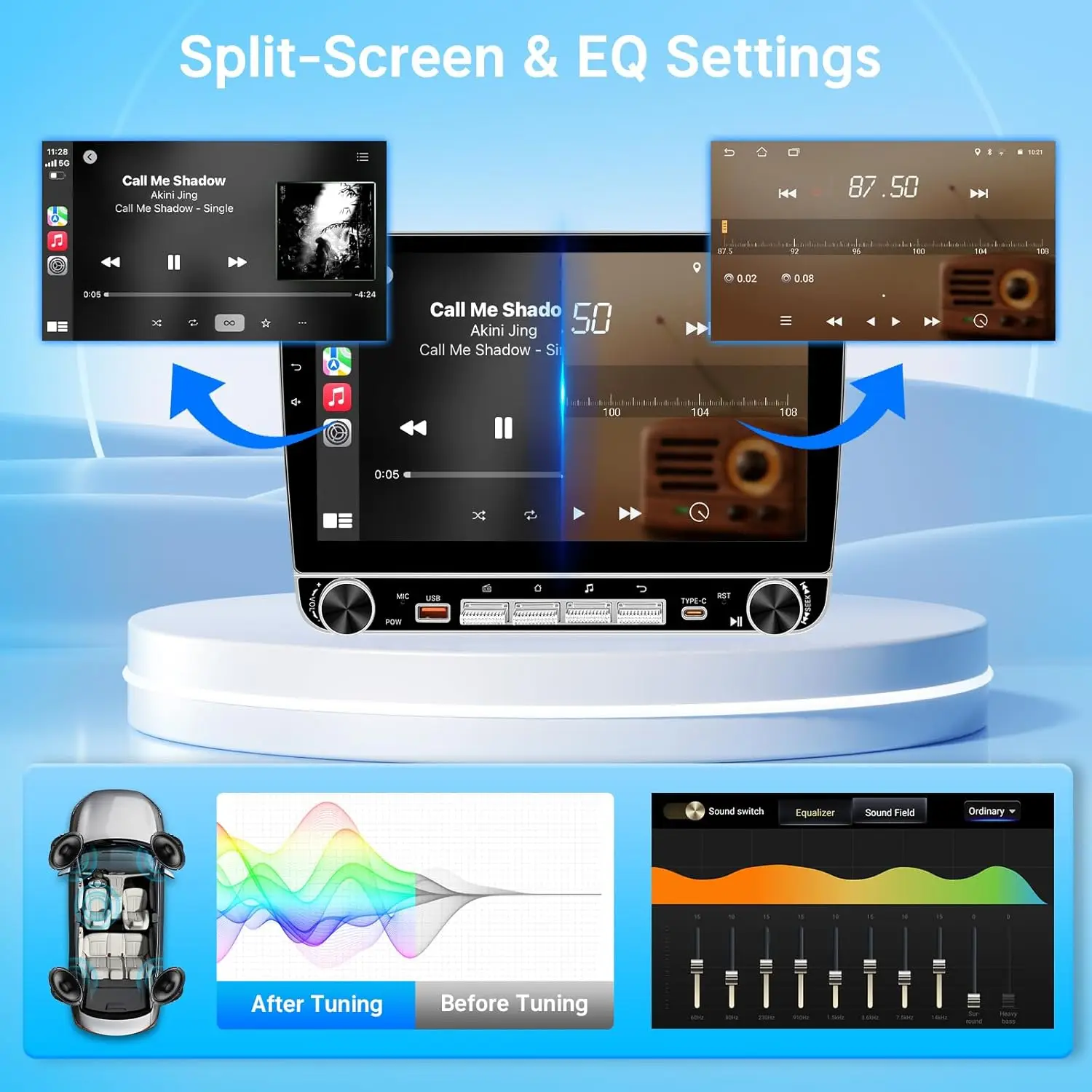 4+64G Car Stereo Radio for Honda CRV 2002 2003 2004 2005 2006 with Knob Button Wireless Apple Carplay Android Auto