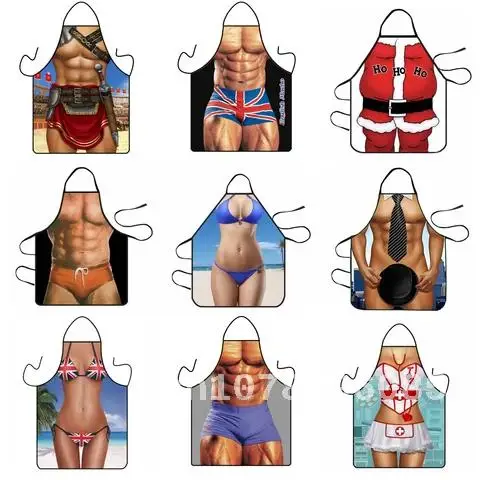 

3D Kitchen Aprons with Muscle Men, Digital Print, Naked and Sexy, Patterned Aprons for Dinner, BBQ, Barbecue, and Coo