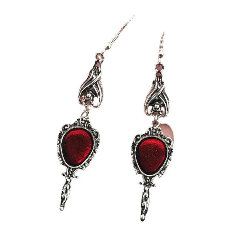 Vintage Fashion Dark Gothic Punk Dark Gothic Bat Blood Mirror Earrings