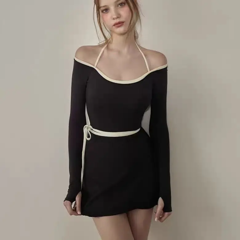 Girls Slimming Long Sleeve Simple One-piece Swimsuit Women's Swimwear