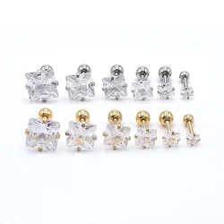 1 Pair 3/4/5/6/7/8mm Simple Shiny Stainless Steel Square Cubic Zirconia Square Stud Earrings for Men Women Ear Accessories Gift