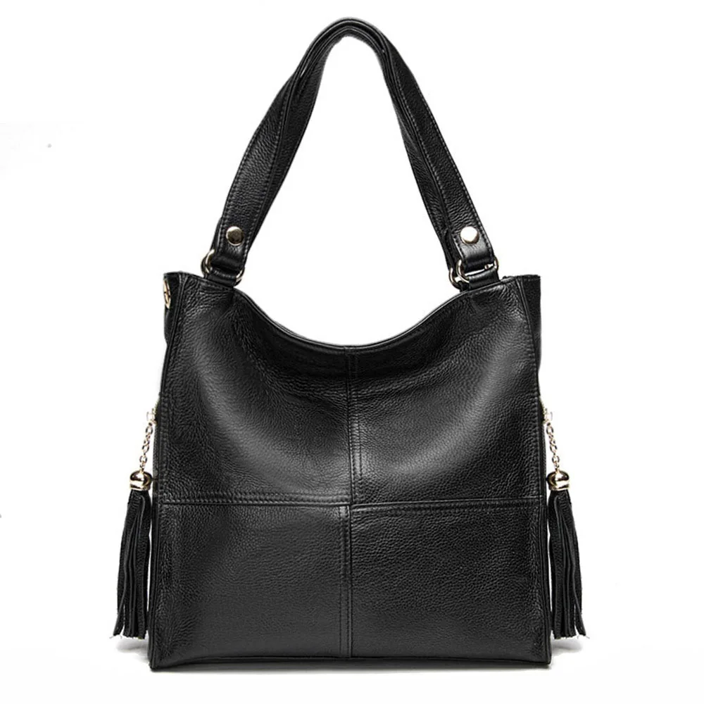 Zency Women Luxury Bag Genuine Leather Women's Work Tote Pure White Designer Tassel Shoulder Shopping Bag Crossbody Strap Bag