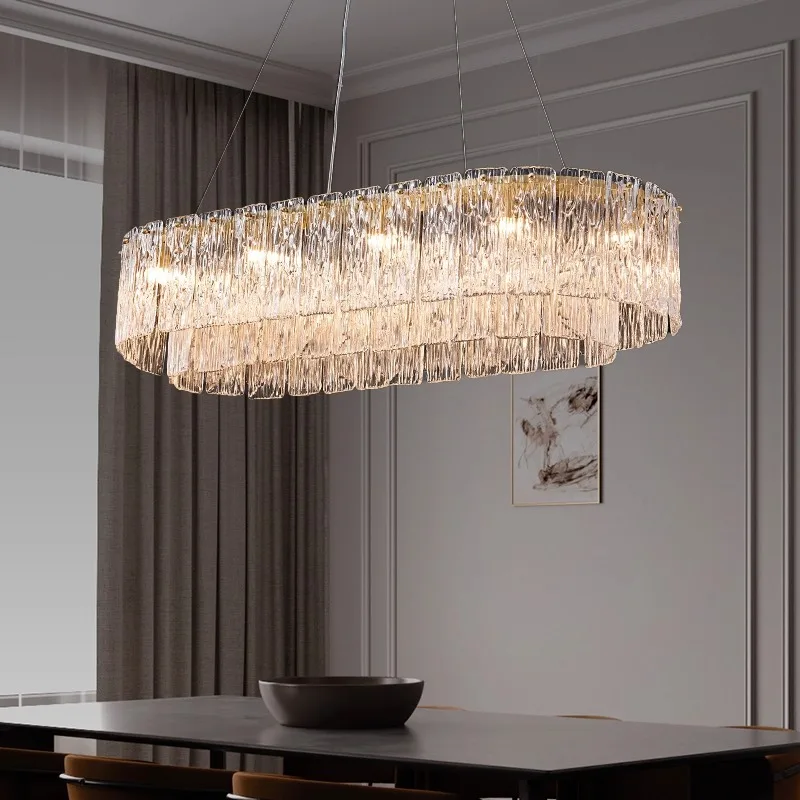 Water Ripple Crystal Glass Oval Chandeliers pendant light for Dining Room kitchen island bar decor suspension hanging lamp