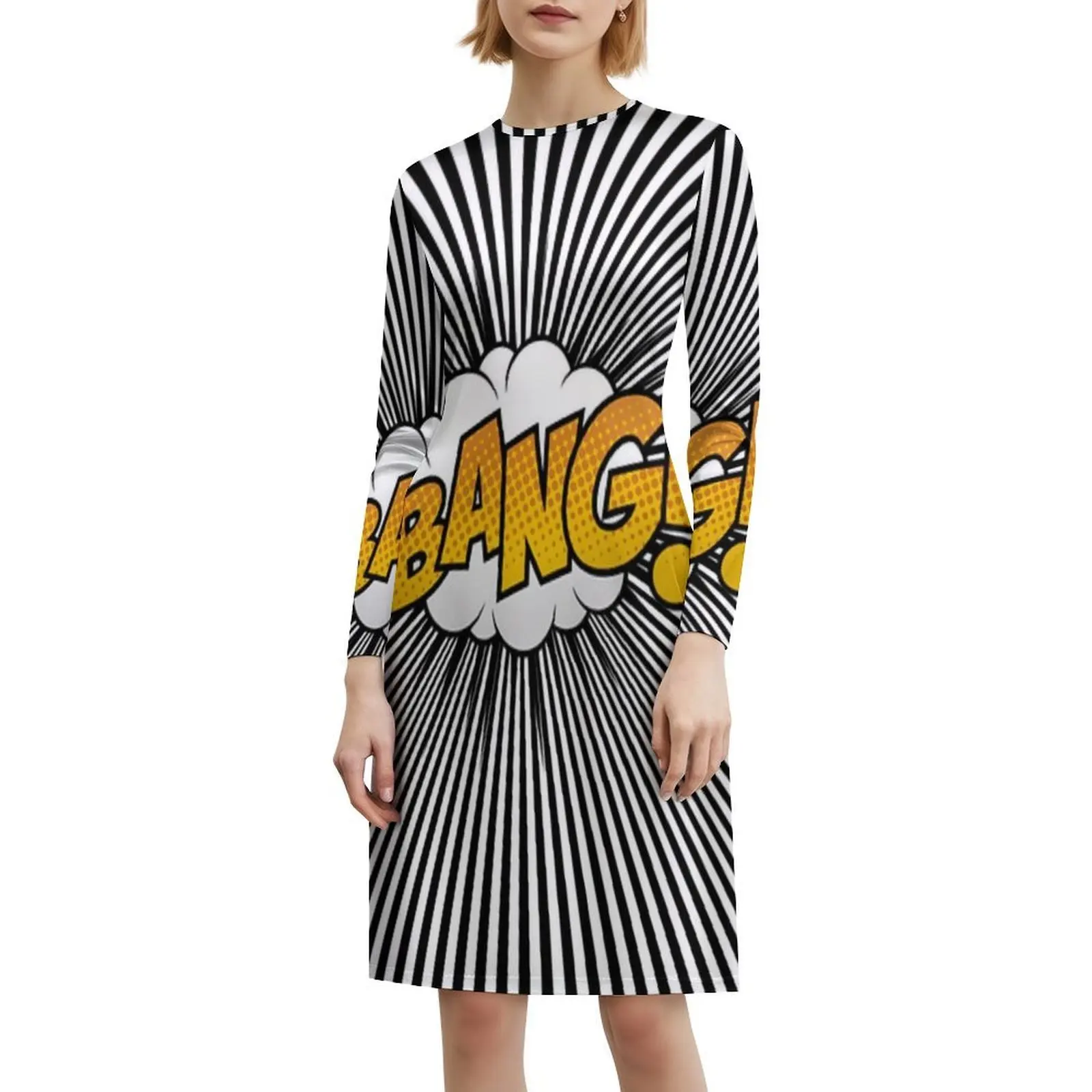 فستان بانج كوميك الوهم البصري على الطراز الكوري للنساء فستان كاجوال أنيق للحفلات أو الارتداء اليومي نوح ديا آرت بانج بوم