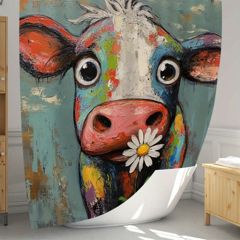 One piece of retro cow floral print waterproof shower , with 12 hooks Curtain for Windows