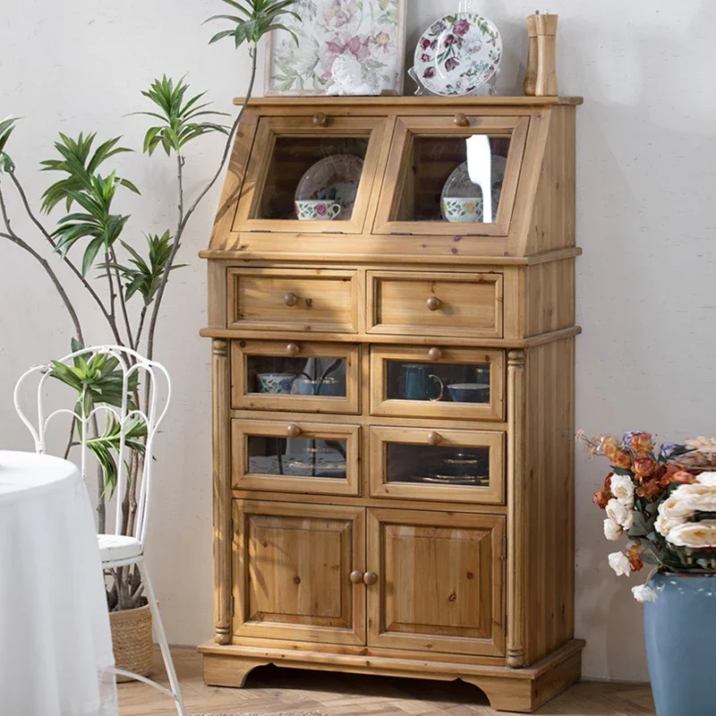 

JCX American Rural Retro Solid Wood Dining Side Cabinet Tea Cabinet Creative Dining Kitchen Cabinet Simple Multi-functional Stor