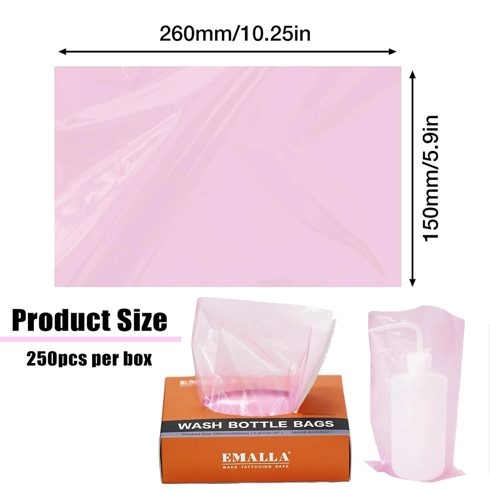 250pcs Pink Tattoo Spray Bottle Bags Wash Bottle Disposable Cover Bags Plastic Bags Clear Tattoo Supply Accessories Supplies