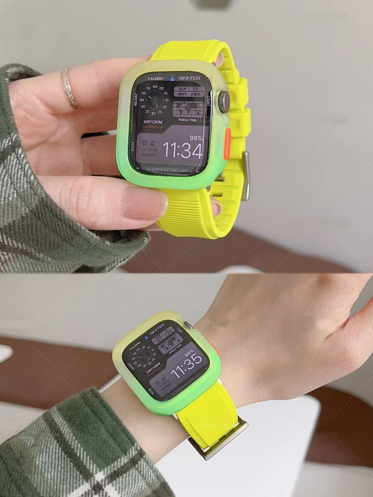 New Sports Silicone Strap + Gradual Change Case For Apple Watch Band Ultra2 49mm 45 44 42 Correa Band For Iwatch Series 9 8 SE 7