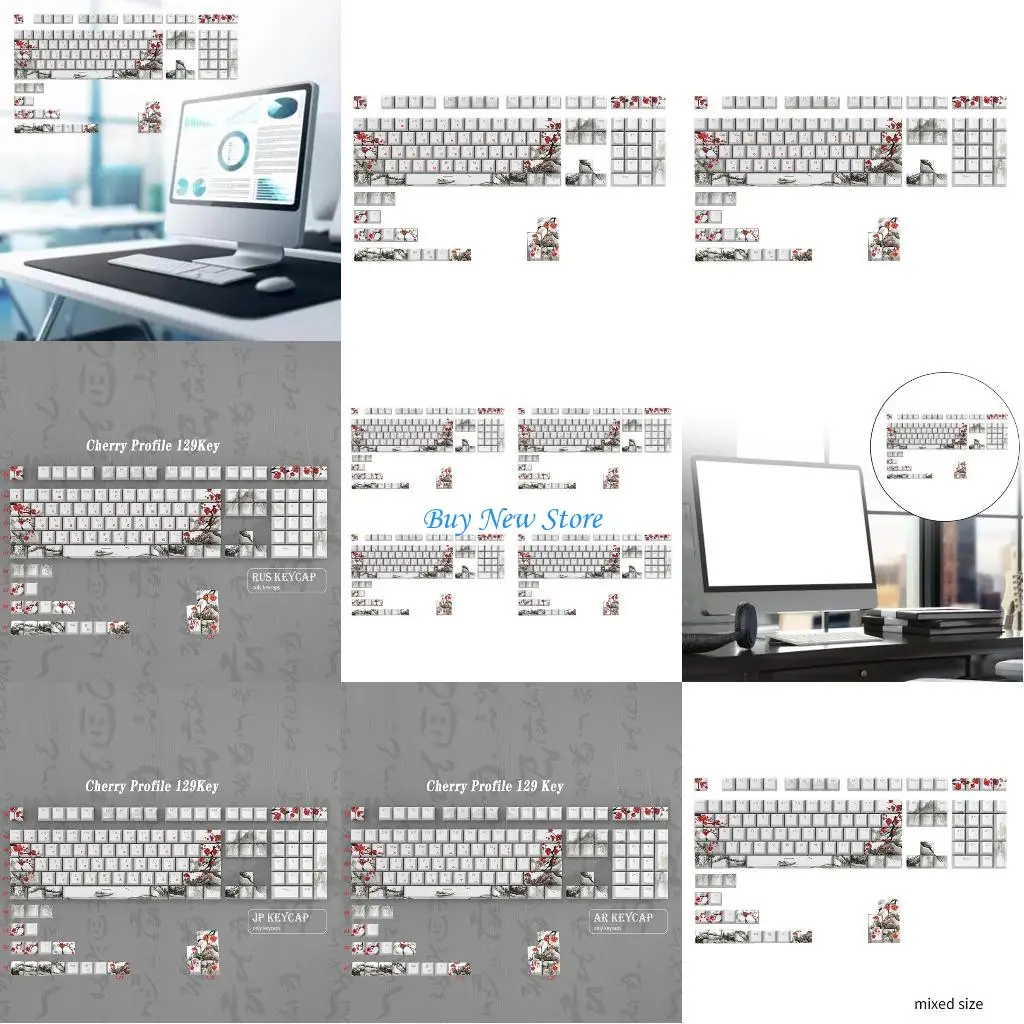 

20CE Plum Blossom Keycaps MechanicalKeyboard Keycap 129 Keys Russian Korean Japanese
