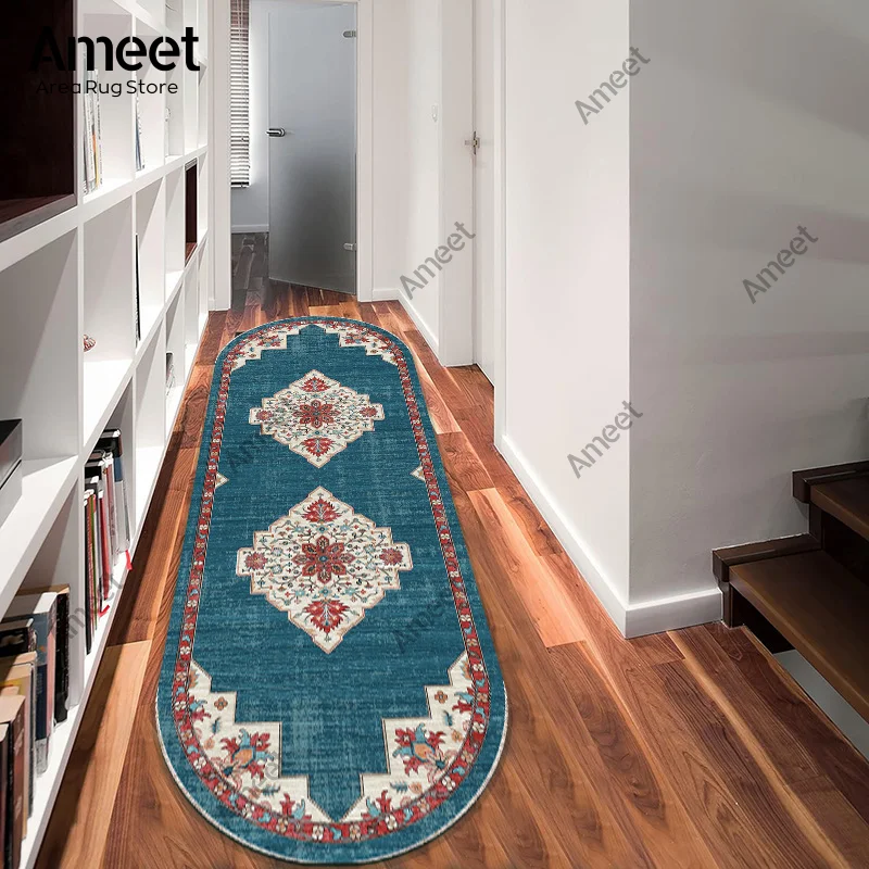 Hallway Runner Rug Vintage Persian Long Corridor Carpets Non-Slip Oval Bedside Carpet Living Room Bedroom Floor Mat Home Decor