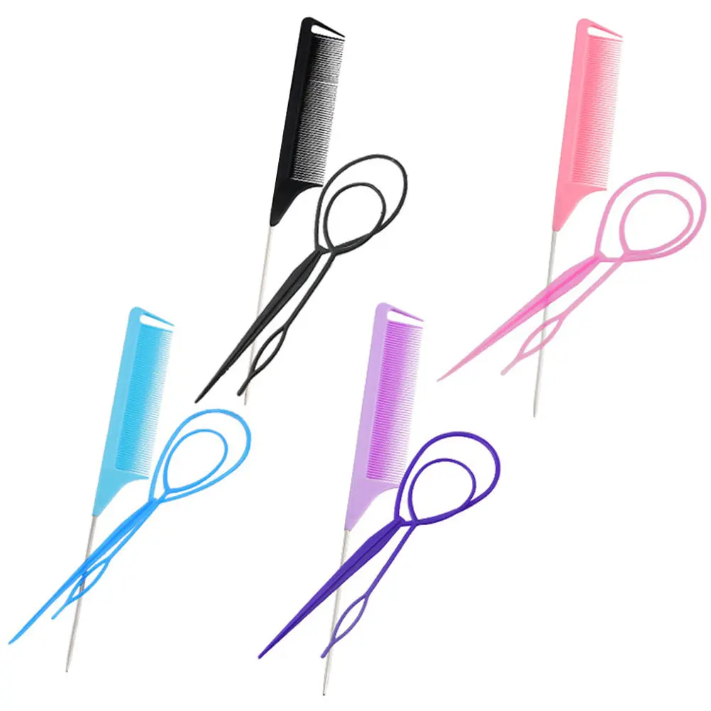 Rat Tail Comb Set for Braiding and Parting – 4-Piece Hair Styling Tools for Women