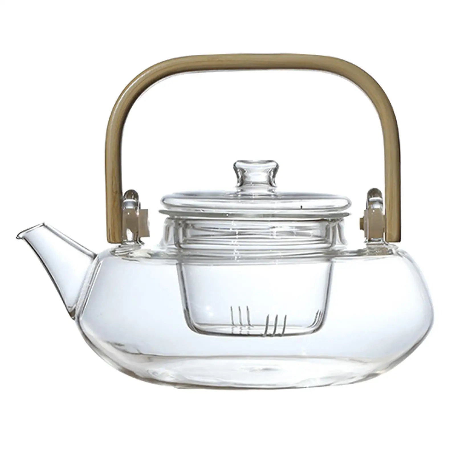 Borosilicate Glass Tea Kettle with Infuser and Bamboo Handle Transparent Teapot for Loose Leaf Tea Direct Fired