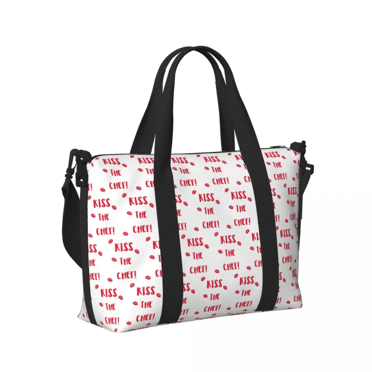 

Custom Kiss The Chef Beach Travel Bag Large Capacity Tote Bags for Gym Yoga Women Shopping Duffle Shoulder Bag