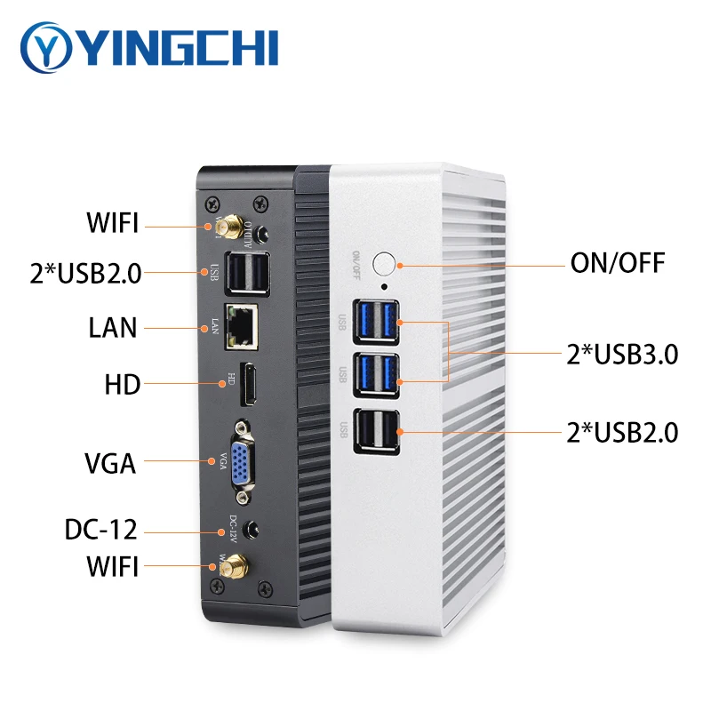 YINGCHI Mini PC Intel i3 4005U/5005U  i5 4200U/5200U Home Office Desktop Fanless Computer HD and VGA Dual Display