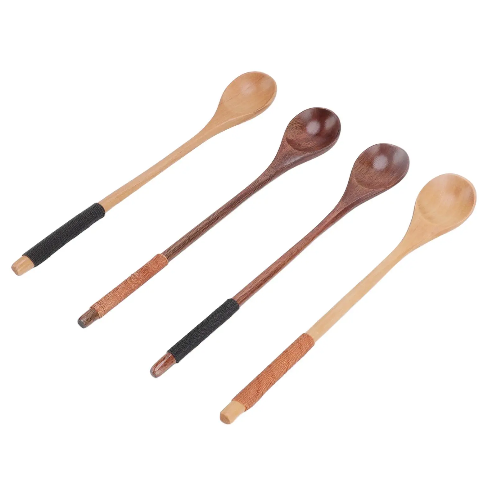 Eco-Friendly Long Handle Wooden Spoon Set Lightweight Comfortable  Rustproof Kitchen Stirring Utensils