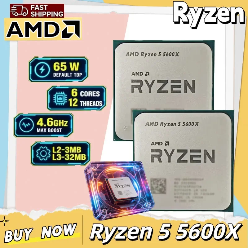 AMD Ryzen 5 5600X CPU 6-Core 12-Thread 4.6GHz Unlocked Desktop Processor Socket AM4 Gaming CPU Without Package